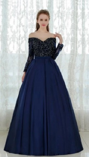 Simple blue satin long prom dress, blue satin evening dress – dresstby